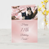 Katten in een kersenbloesemboom Meisjes Verjaardag Kaart (Gele Bloem)