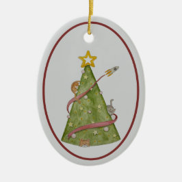 Katten in een kerstboomornament keramisch ornament