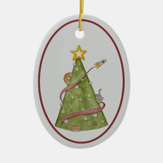 Katten in een kerstboomornament keramisch ornament (Voorkant)