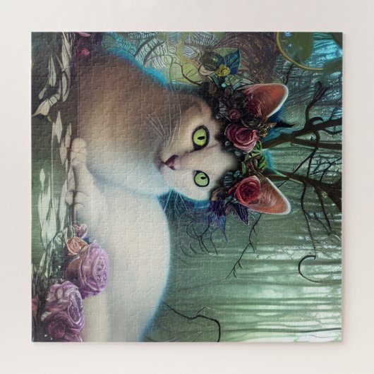 Katten in een Magical Forest AI Generated Art Legpuzzel (Horizontaal)
