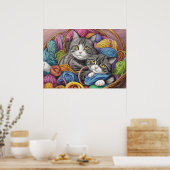 Katten in een mand poster (Keuken)