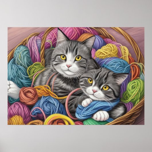 Katten in een mand poster (Voorkant)