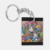 Katten in een mand sleutelhanger (Voorkant Links)