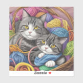 Katten in een mand sticker (Vel)