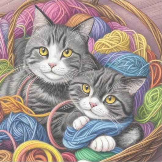 Katten in een mand sticker (Voorkant)