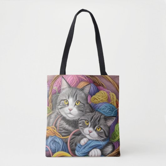 Katten in een mand tote bag (Voorkant)