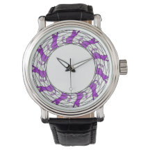 Katten in een ronde horloge - Paarse/witte
