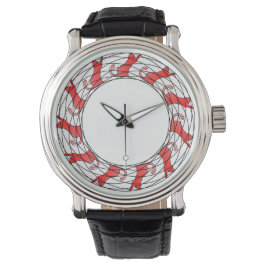 Katten in een Ronde Horloge - Rood/Wit