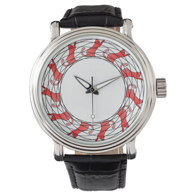 Katten in een Ronde Horloge - Rood/Wit (Voorkant)