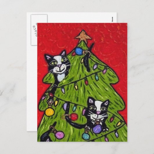 Katten in het Briefkaart van de kerstboom (Voorkant / Achterkant)