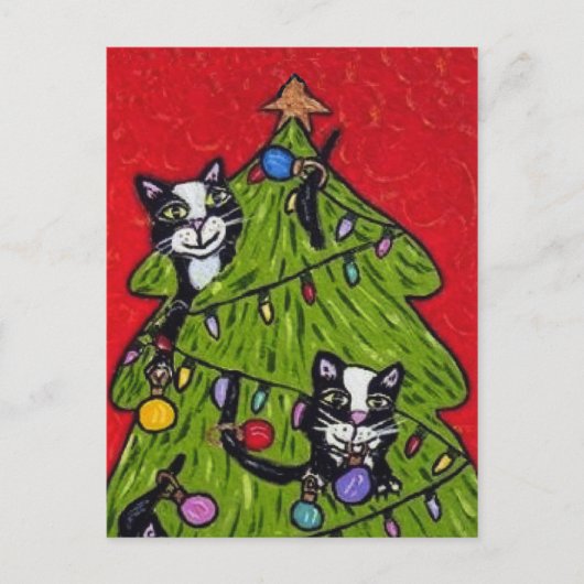 Katten in het Briefkaart van de kerstboom (Voorkant)