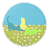 Katten in het gras keramische knop (Voorkant)