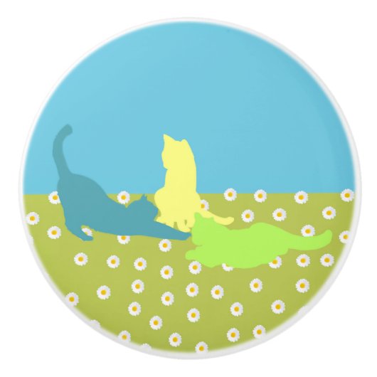 Katten in het gras keramische knop (Voorkant)