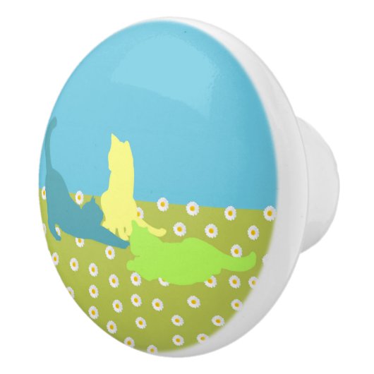Katten in het gras keramische knop (Rechts)