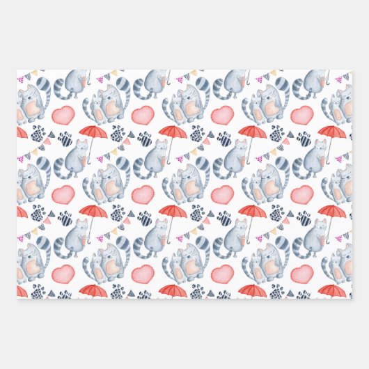 Katten in het liefdespatroon inpakpapier vel (Voorkant)