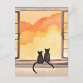 Katten in het raam | Sunset Waterverf Silhouette Briefkaart (Voorkant)