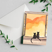 Katten in het raam | Sunset Waterverf Silhouette Briefkaart