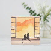Katten in het raam | Sunset Waterverf Silhouette Kaart (Staand voorkant)