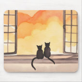 Katten in het raam | Sunset Waterverf Silhouette Muismat (Voorkant)
