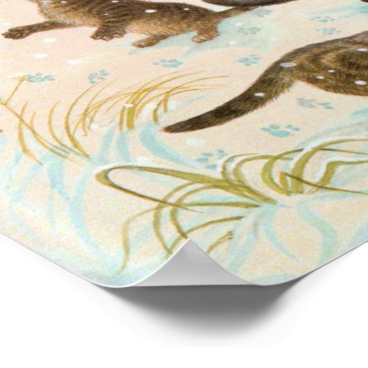 Katten in het sneeuwschilderen poster (Hoek)