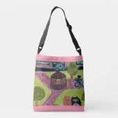 Katten in het stadspark Folk Art Fun Painting Crossbody Tas (Achterkant)