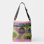 Katten in het stadspark Folk Art Fun Painting Crossbody Tas (Voorkant)