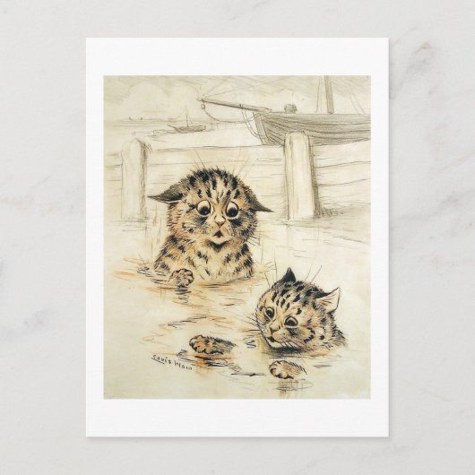 Katten in het water, Louis Wain Briefkaart (Voorkant)