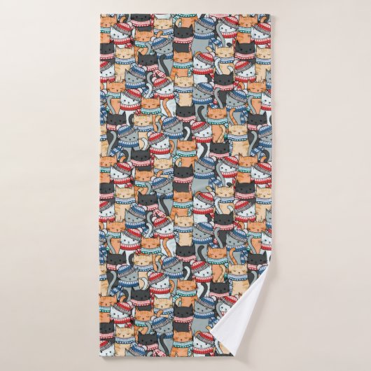 Katten in het wintersportief en het Pet Patroon Badhanddoek (Badhanddoek)