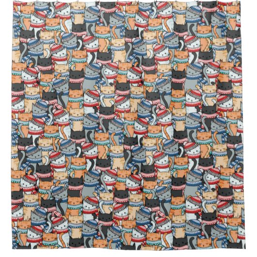 Katten in het wintersportief en het Pet Patroon Douchegordijn (Voorkant)