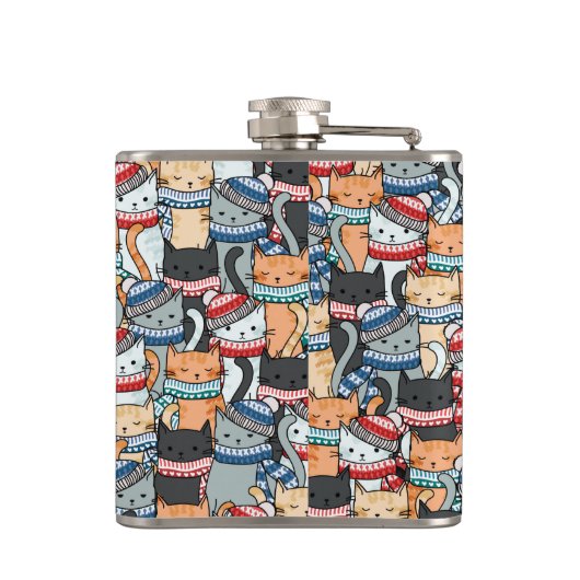 Katten in het wintersportief en het Pet Patroon Heupfles (Achterkant)