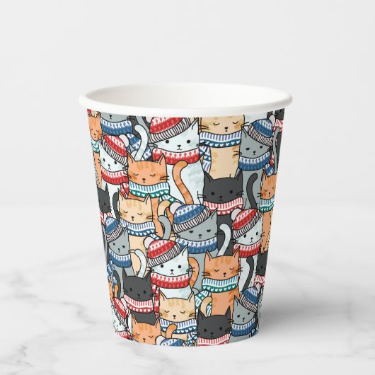 Katten in het wintersportief en het Pet Patroon Papieren Bekers (Voorkant)
