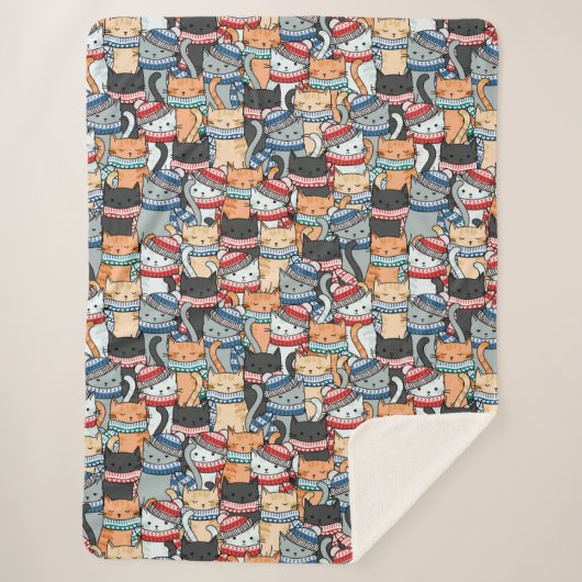 Katten in het wintersportief en het Pet Patroon Sherpa Deken (Voorkant)