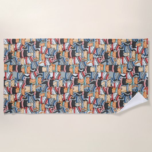 Katten in het wintersportief en het Pet Patroon Strandlaken (Voorkant)