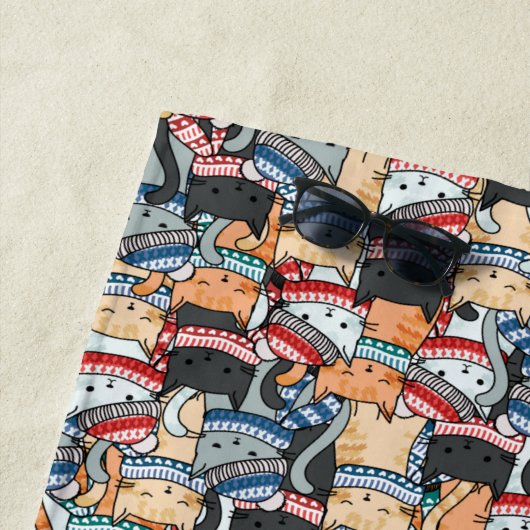 Katten in het wintersportief en het Pet Patroon Strandlaken (In situ)