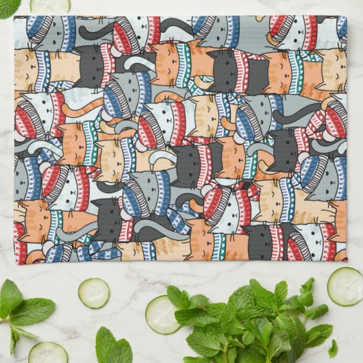 Katten in het wintersportief en het Pet Patroon Theedoek (Gevouwen)