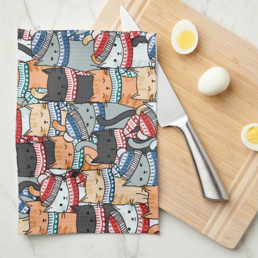 Katten in het wintersportief en het Pet Patroon Theedoek (Quarter Fold)