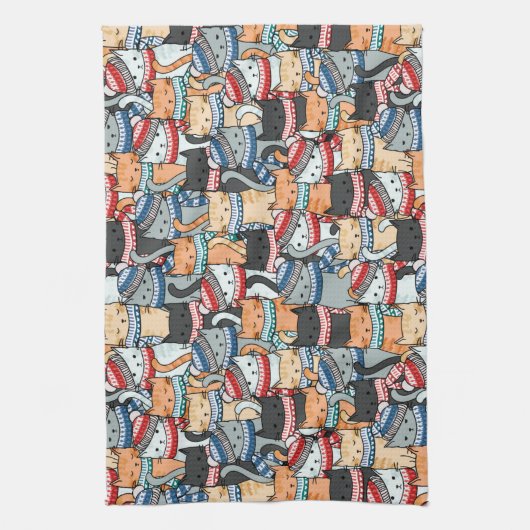 Katten in het wintersportief en het Pet Patroon Theedoek (Verticaal)