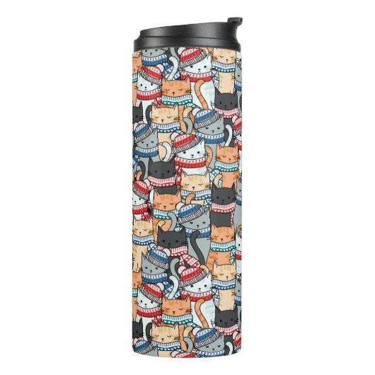 Katten in het wintersportief en het Pet Patroon Thermosbeker (Gedraaid links)