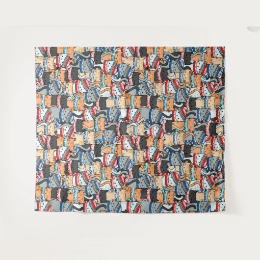 Katten in het wintersportief en het Pet Patroon Wandkleed (Voorkant (horizontaal))