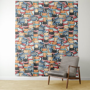 Katten in het wintersportief en het Pet Patroon Wandkleed