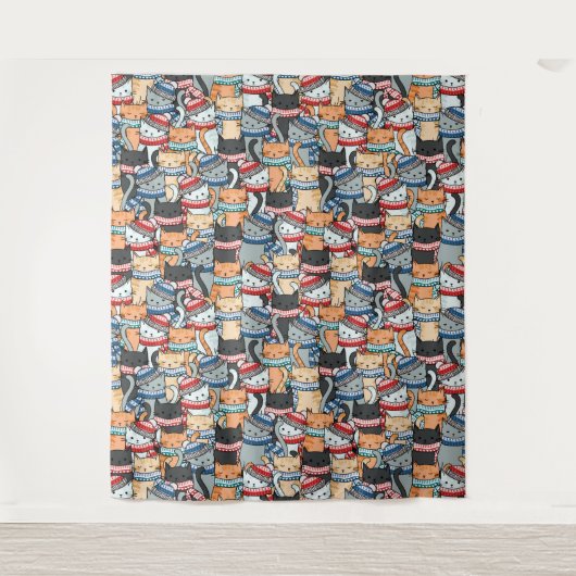 Katten in het wintersportief en het Pet Patroon Wandkleed (Voorkant)