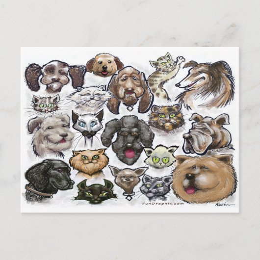 Katten in honden briefkaart (Voorkant)