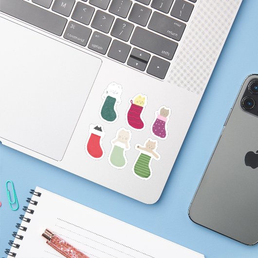 Katten in Kerst Kousen sticker pack (Laptop met iPhone)