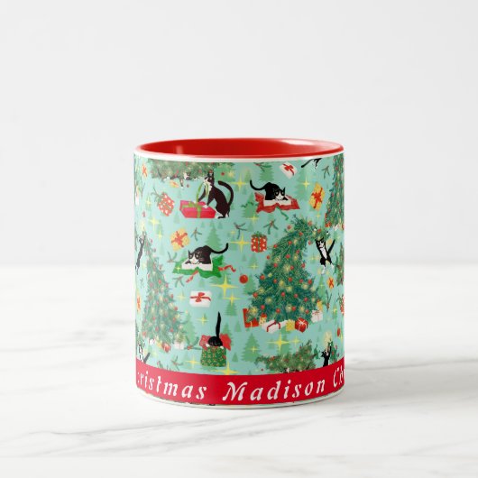 Katten in kerstbomen Aangepaste Mok met tweetone k (Center)