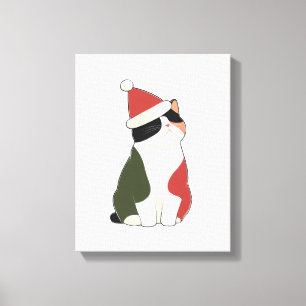 Katten in Kerstmuts – Schattige Vakantie Illustrat Canvas Afdruk