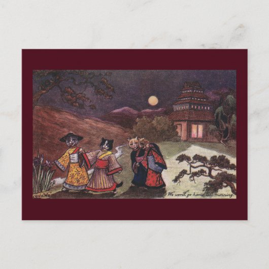 Katten in Kimonos halen de late nachtrol Briefkaart (Voorkant)