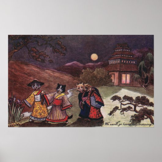 Katten in Kimonos halen de late nachtrol Poster (Voorkant)