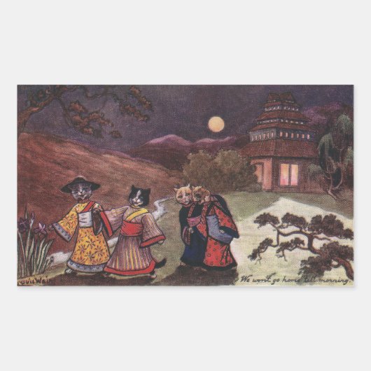 Katten in Kimonos halen de late nachtrol Rechthoekige Sticker (Voorkant)