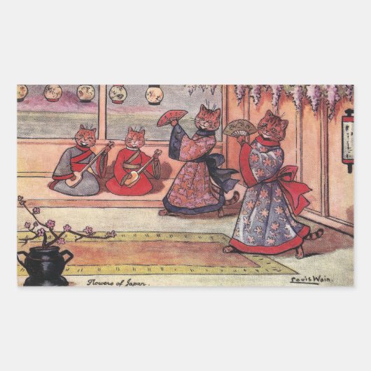 Katten in Kimonos  Louis Wain Rechthoekige Sticker (Voorkant)