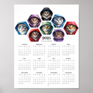 Katten in kleurrijke hoodies Waterverf Art Calenda Poster